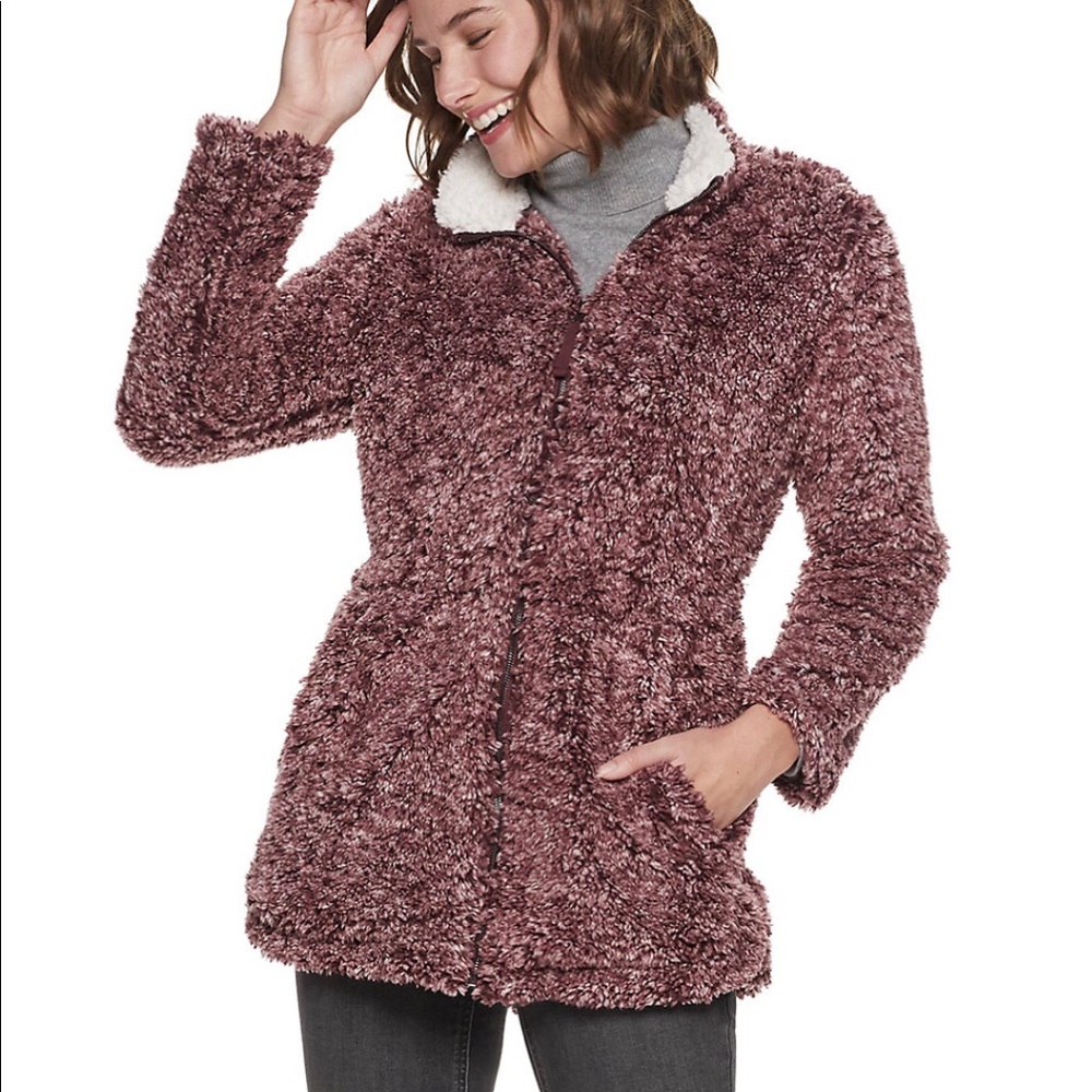 MO-KA Fleece Hooded Anorak Jacket Frosted Burgundy